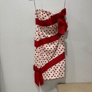 Victor Costa Vintage 80s Strapless Red/White Polka Dot Mini Dress
